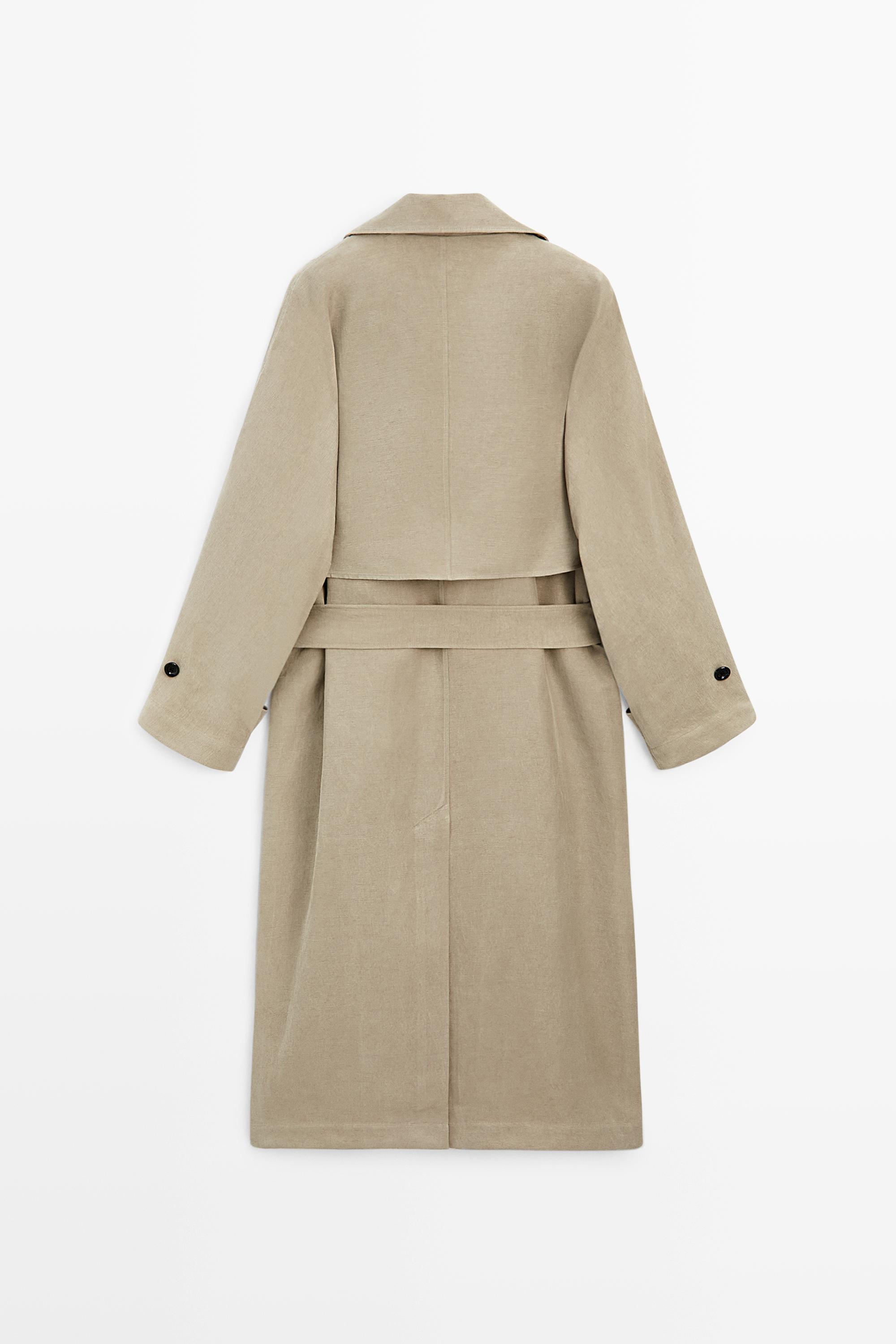 Linen blend trench coat with belt detail